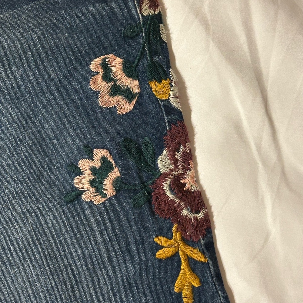 Embroidered Dark Blue Women's Straight Jeans - Picture 2 of 8